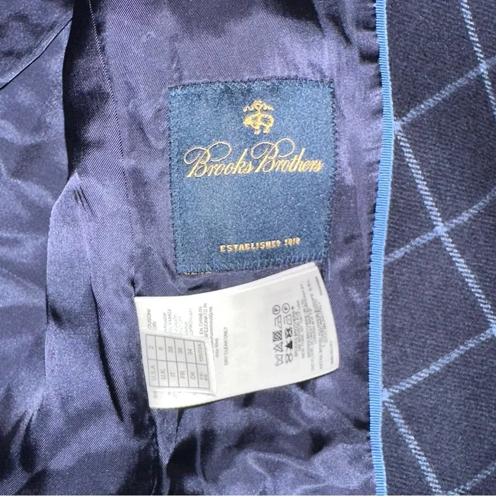 Brooks Brothers Stellita Fit Wool Blend Navy Windowpane Blazer US 2